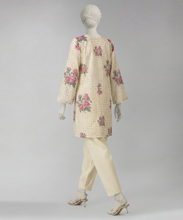 Lawn Cream Unstitched Suit - J. Junaid Jamshed
