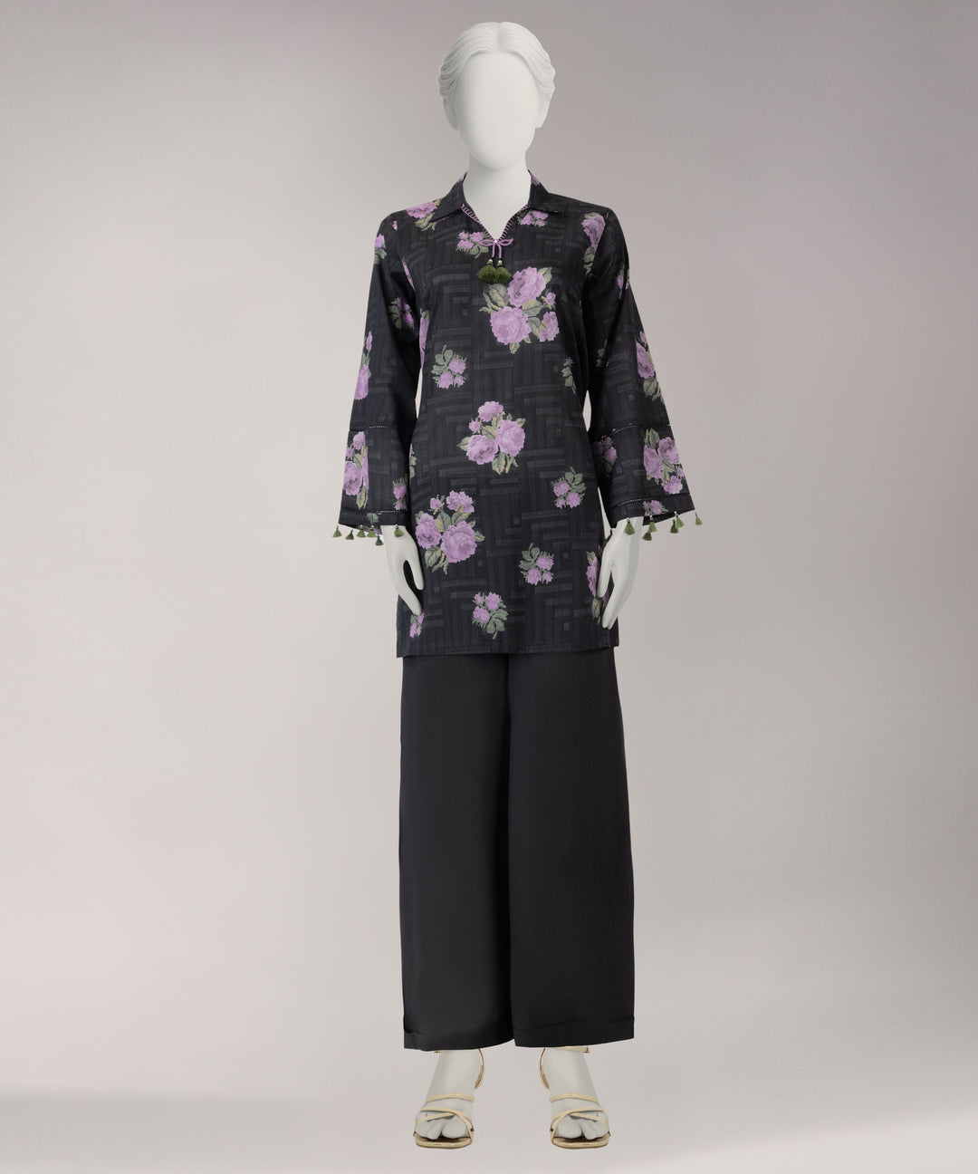Lawn Black Unstitched Suit - J. Junaid Jamshed