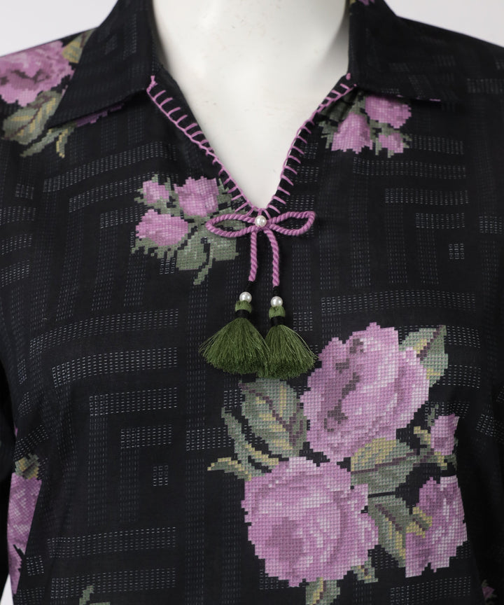 Lawn Black Unstitched Suit - J. Junaid Jamshed