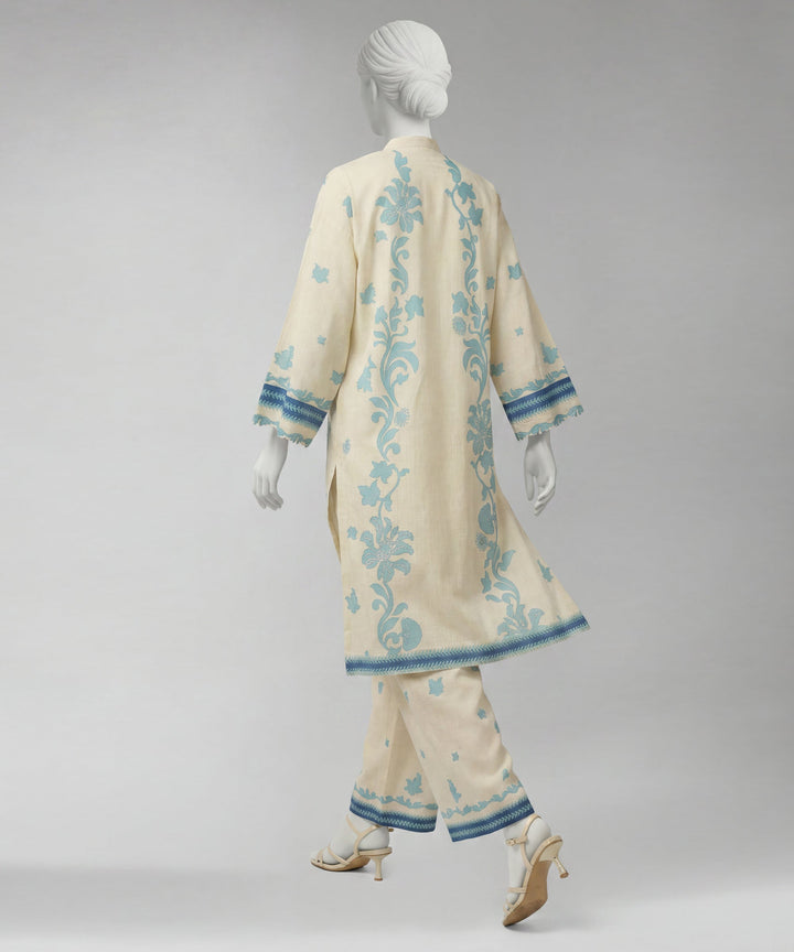 Lawn Cream Unstitched Suit - J. Junaid Jamshed