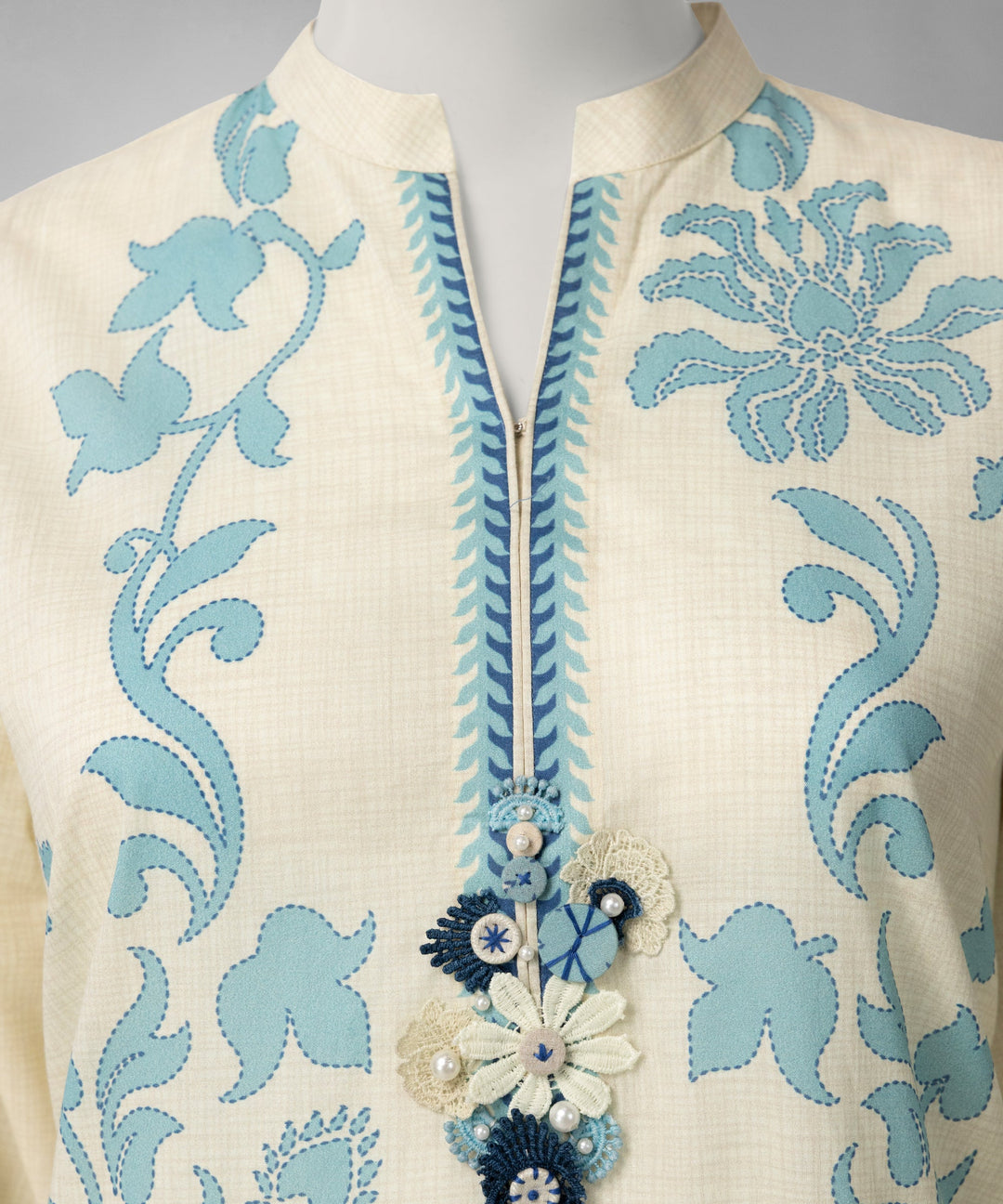 Lawn Cream Unstitched Suit - J. Junaid Jamshed