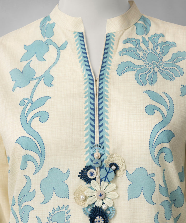 Lawn Cream Unstitched Suit - J. Junaid Jamshed