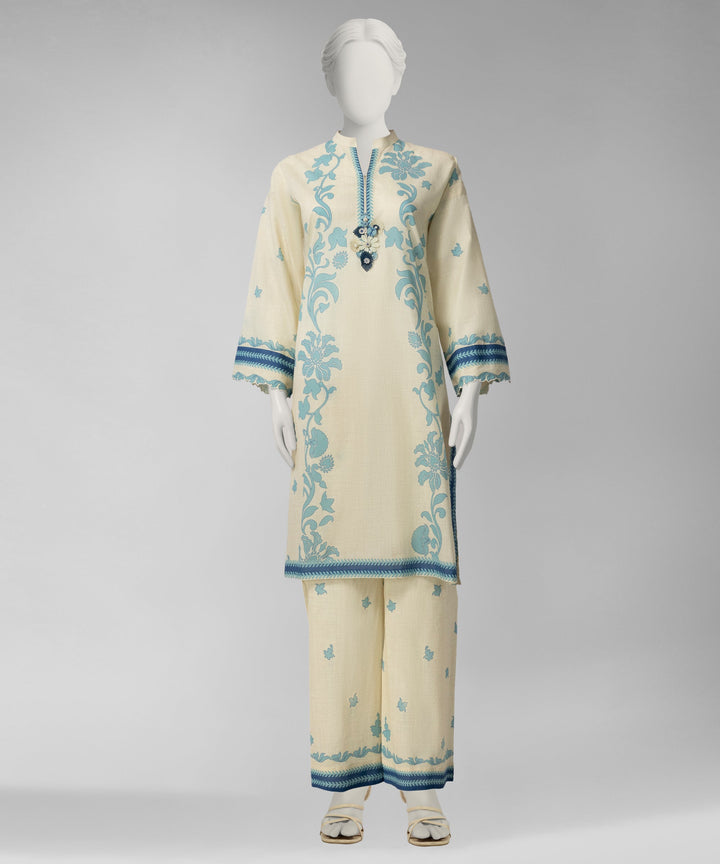 Lawn Cream Unstitched Suit - J. Junaid Jamshed