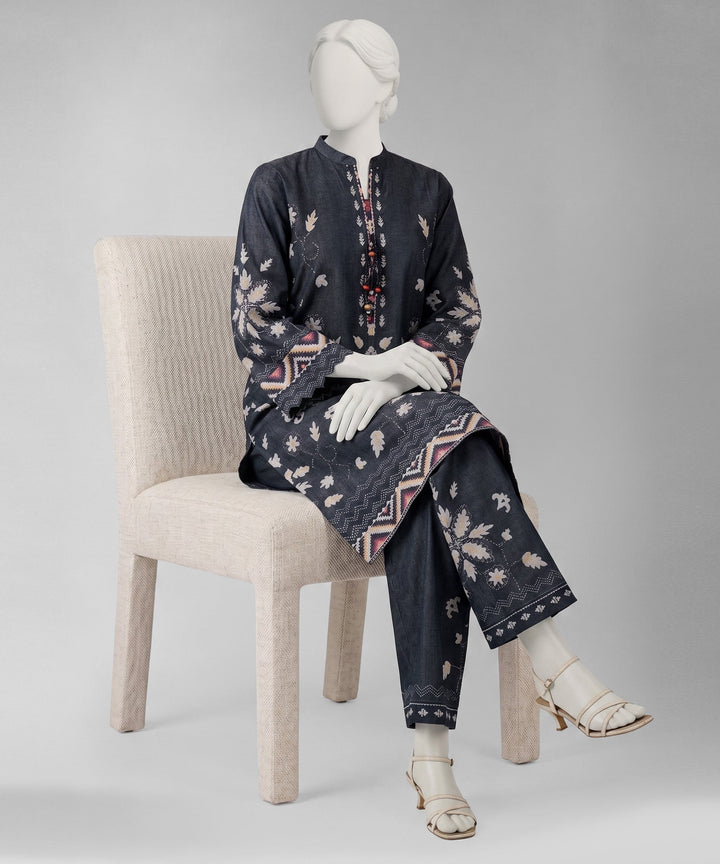 Lawn Black Unstitched Suit - J. Junaid Jamshed