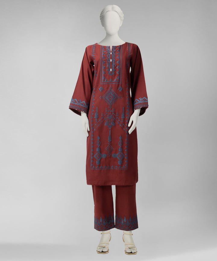 Lawn Maroon Unstitched Suit - J. Junaid Jamshed
