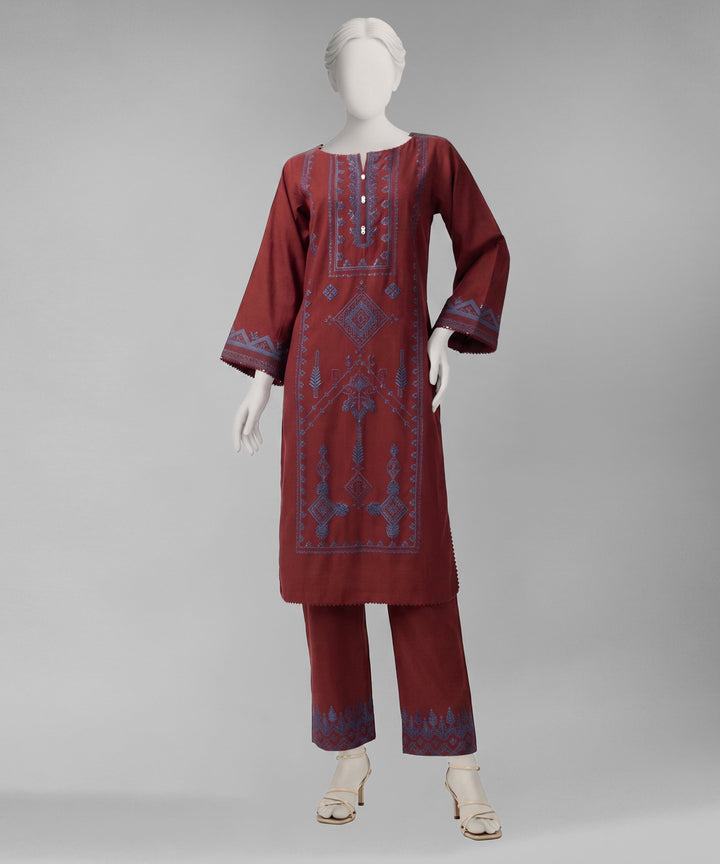 Lawn Maroon Unstitched Suit - J. Junaid Jamshed