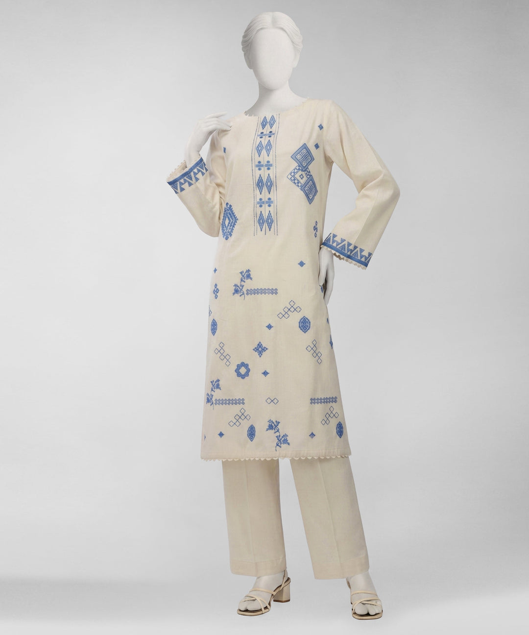 Lawn Off White Unstitched Suit - J. Junaid Jamshed