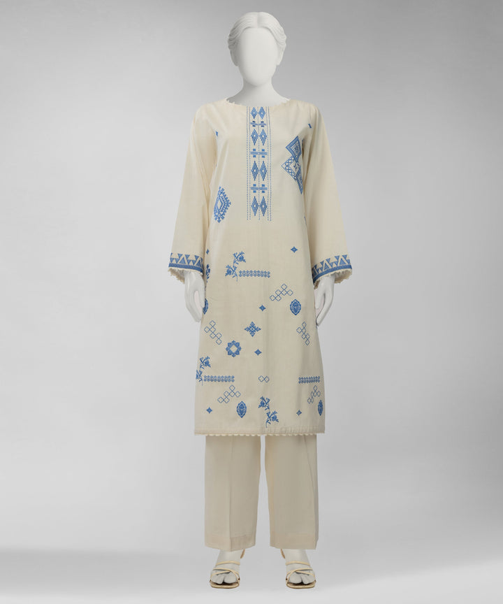 Lawn Off White Unstitched Suit - J. Junaid Jamshed