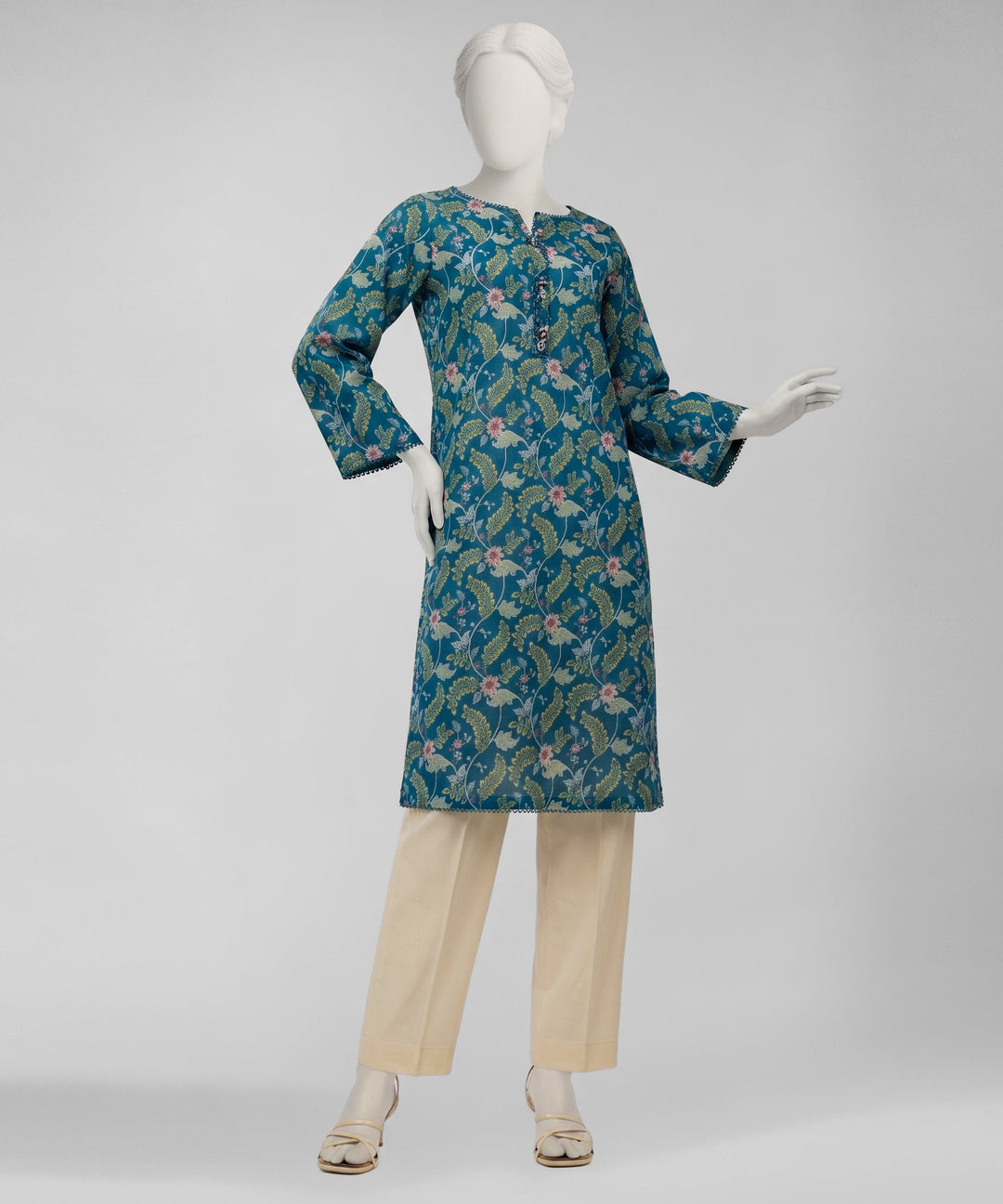Lawn Teal Blue Unstitched Suit - J. Junaid Jamshed