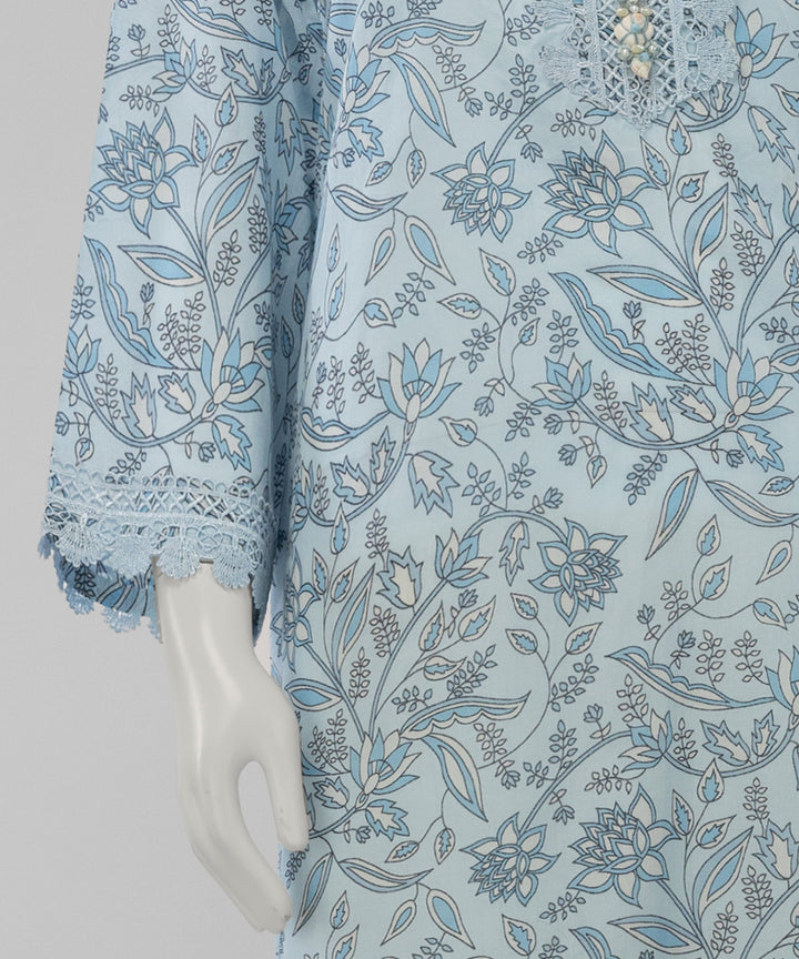 Lawn Blue Unstitched Suit - J. Junaid Jamshed