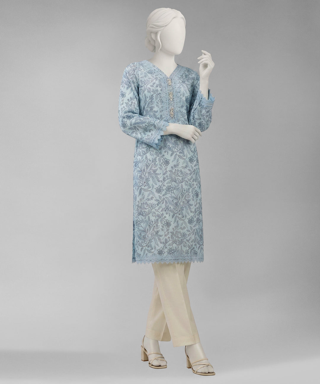 Lawn Blue Unstitched Suit - J. Junaid Jamshed