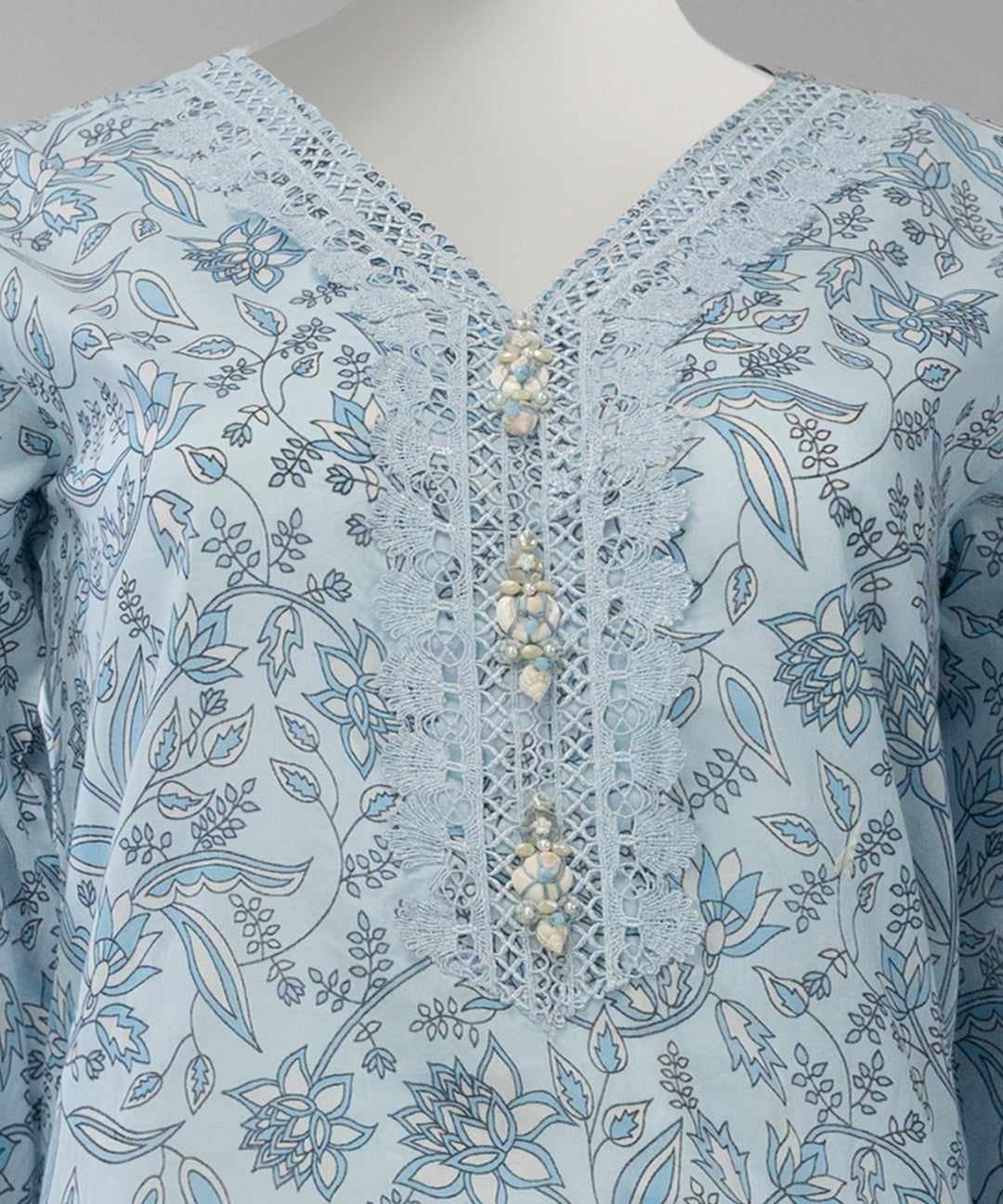 Lawn Blue Unstitched Suit - J. Junaid Jamshed