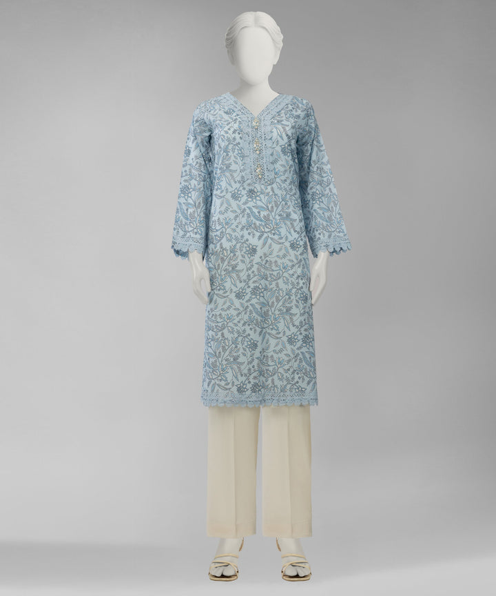 Lawn Blue Unstitched Suit - J. Junaid Jamshed