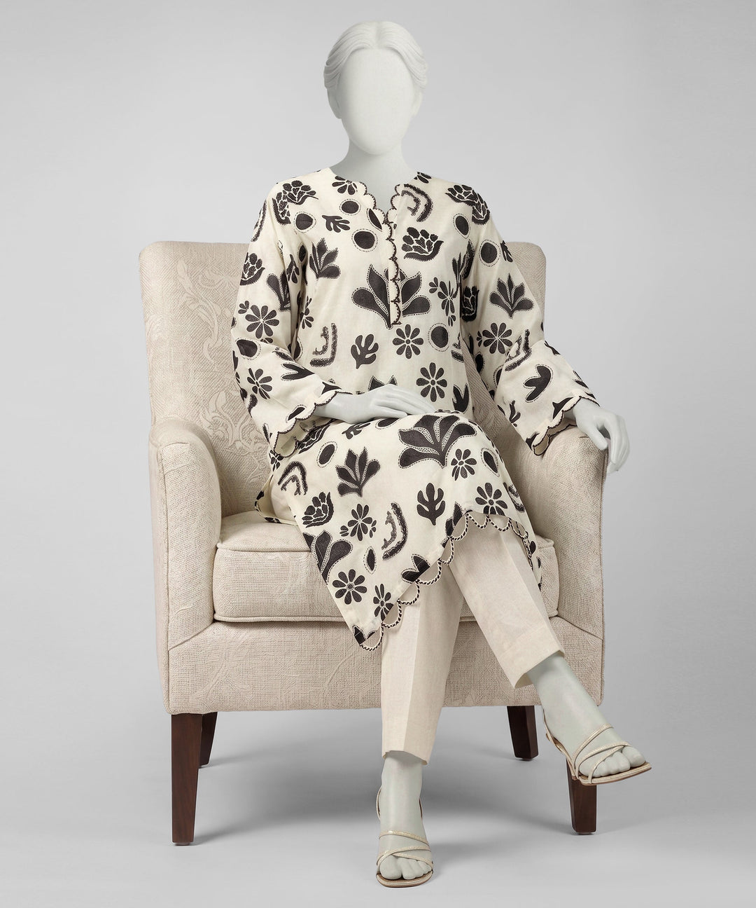 Lawn Off White Unstitched Suit - J. Junaid Jamshed