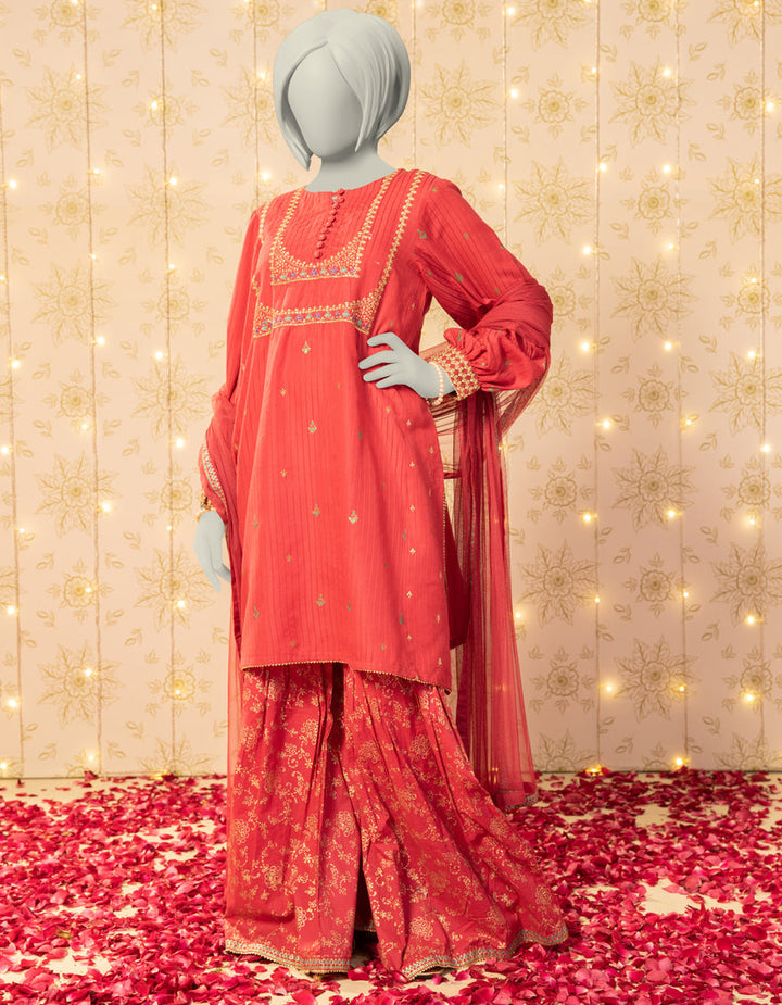 Textured Pink Stitched Suit - J. Junaid Jamshed