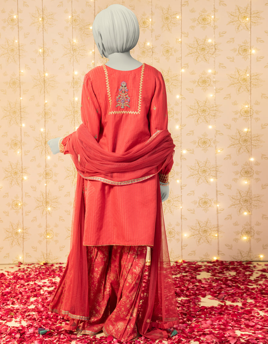 Textured Pink Stitched Suit - J. Junaid Jamshed