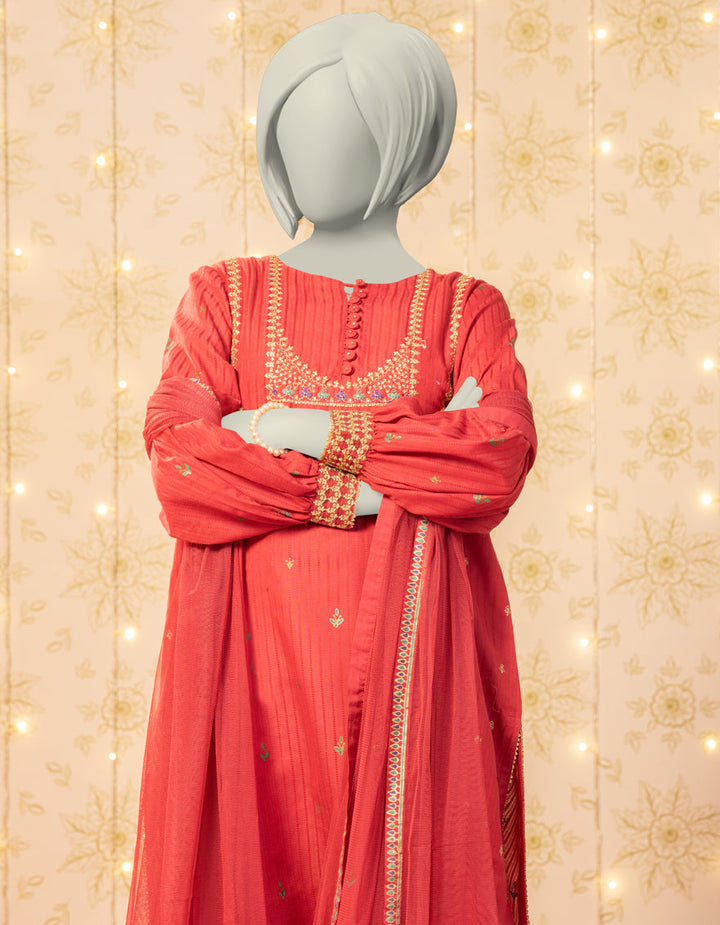 Textured Pink Stitched Suit - J. Junaid Jamshed