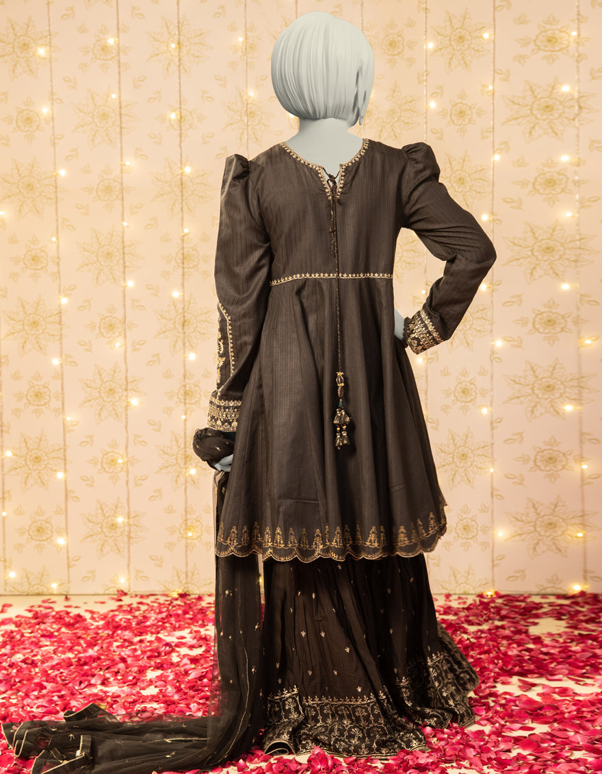 Dobby Black Stitched Suit - J. Junaid Jamshed