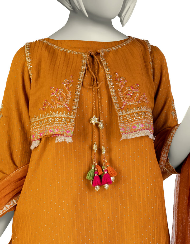 Dobby Brown Stitched Suit - J. Junaid Jamshed