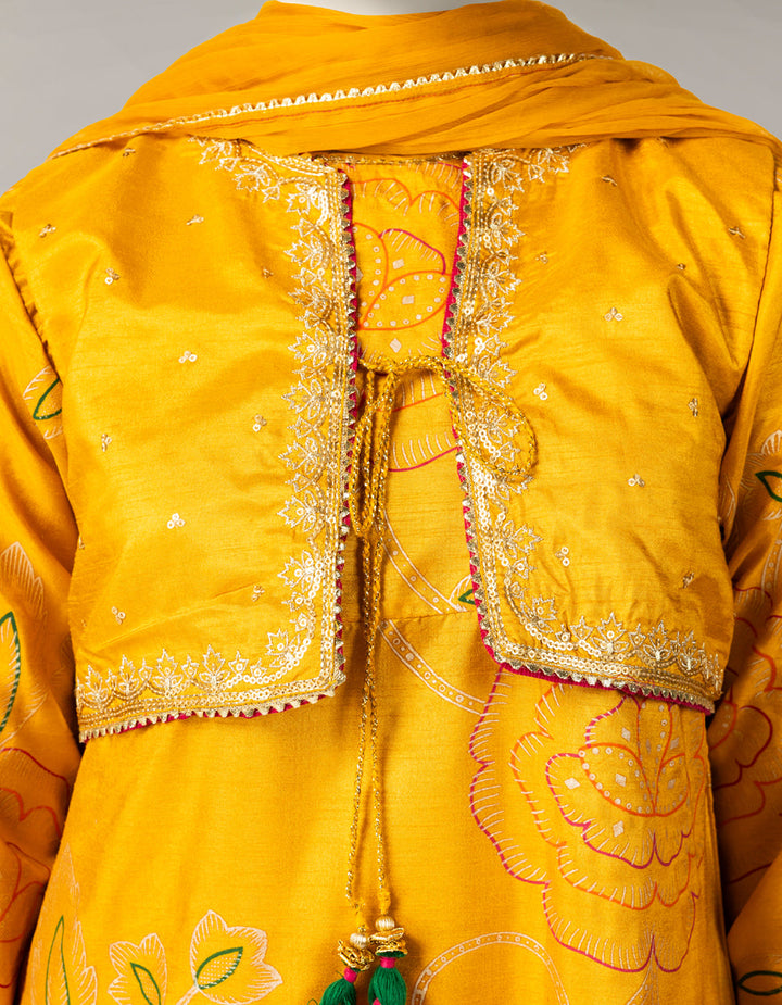 Raw Silk Yellow Stitched Suit - J. Junaid Jamshed