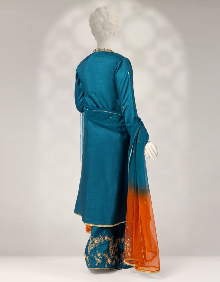 Raw Silk Teal Stitched Suit - J. Junaid Jamshed