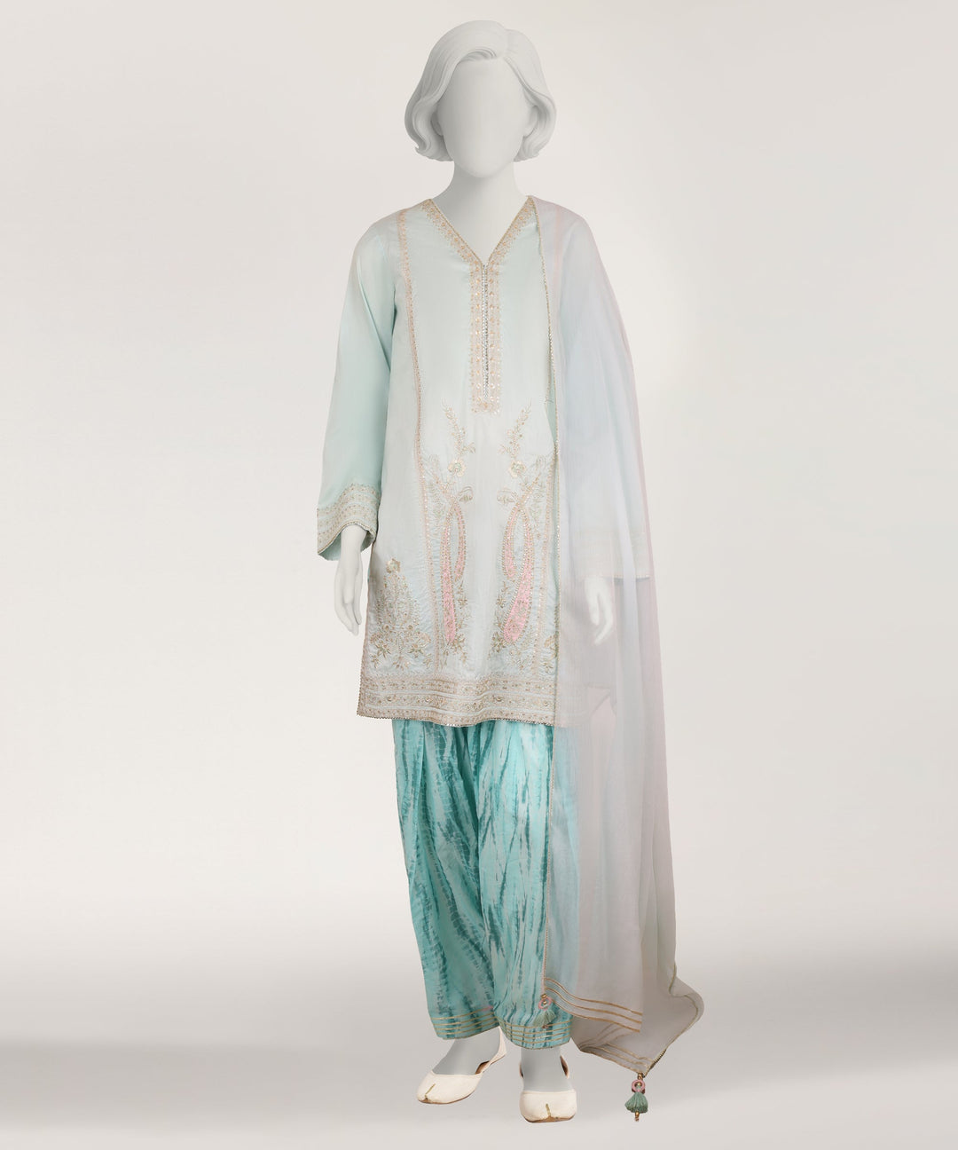 Lawn Dyed Ice Blue Stitched Suit - J. Junaid Jamshed