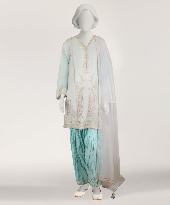 Lawn Dyed Ice Blue Stitched Suit - J. Junaid Jamshed