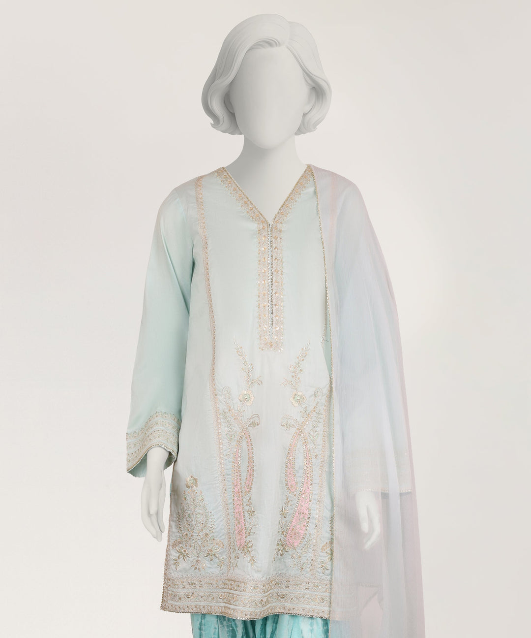 Lawn Dyed Ice Blue Stitched Suit - J. Junaid Jamshed