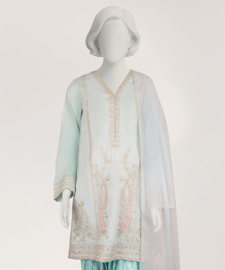 Lawn Dyed Ice Blue Stitched Suit - J. Junaid Jamshed