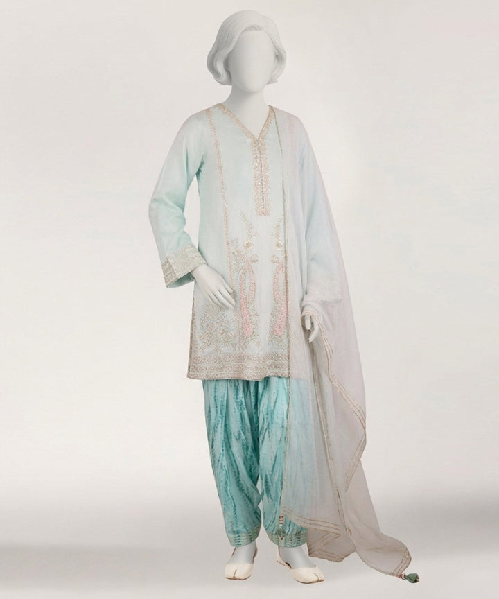 Lawn Dyed Ice Blue Stitched Suit - J. Junaid Jamshed