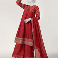Raw Silk Red Stitched Suit - J. Junaid Jamshed
