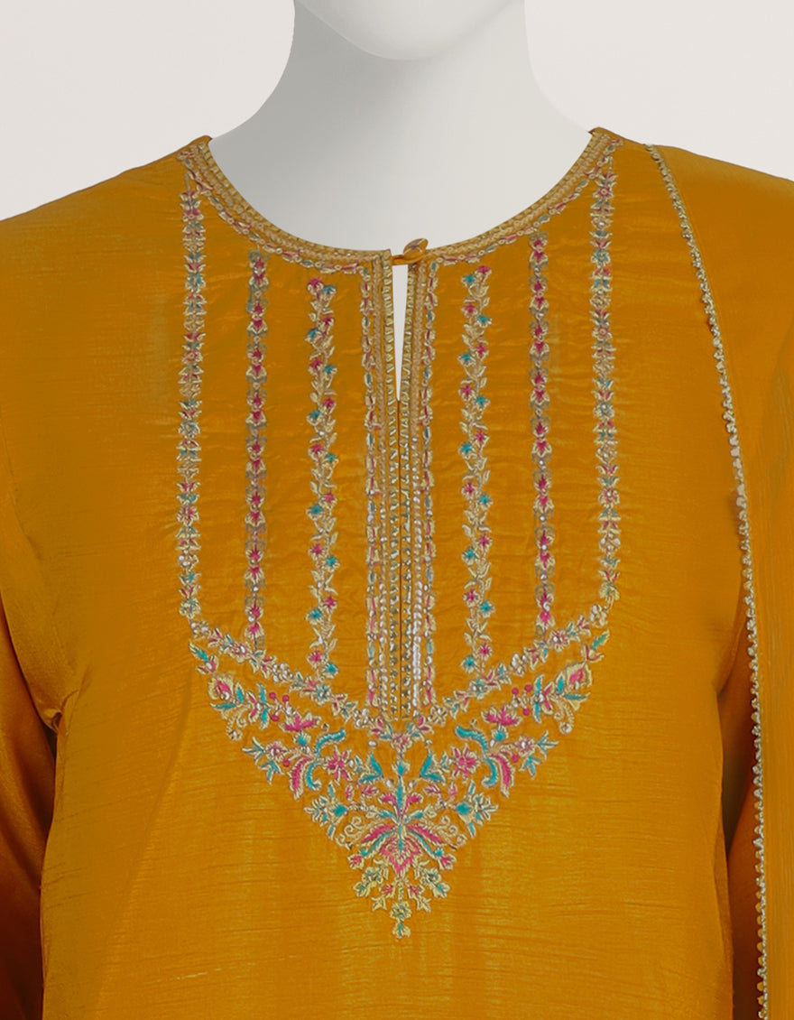 Raw Silk Chrome Stitched Suit - J. Junaid Jamshed