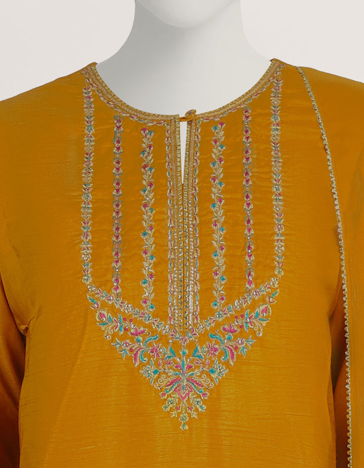 Raw Silk Chrome Stitched Suit - J. Junaid Jamshed