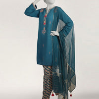 Dobby Teal Stitched Suit - J. Junaid Jamshed