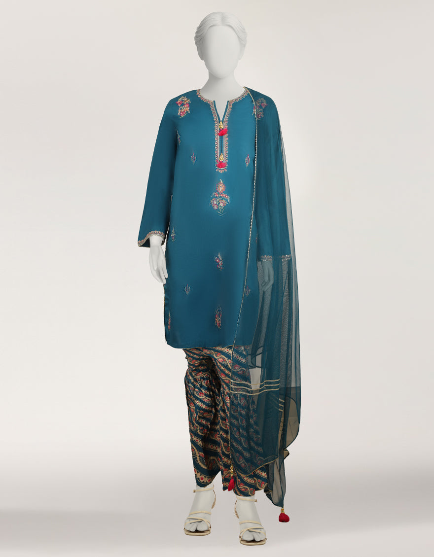 Dobby Teal Stitched Suit - J. Junaid Jamshed