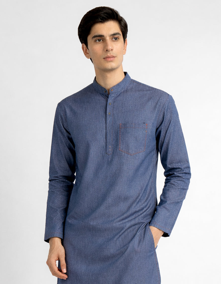 Cotton Denim Blue Kurta - J. Junaid Jamshed