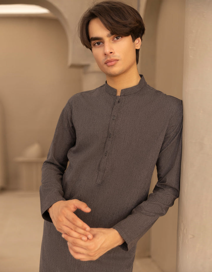 Blended Grey Kurta - J. Junaid Jamshed