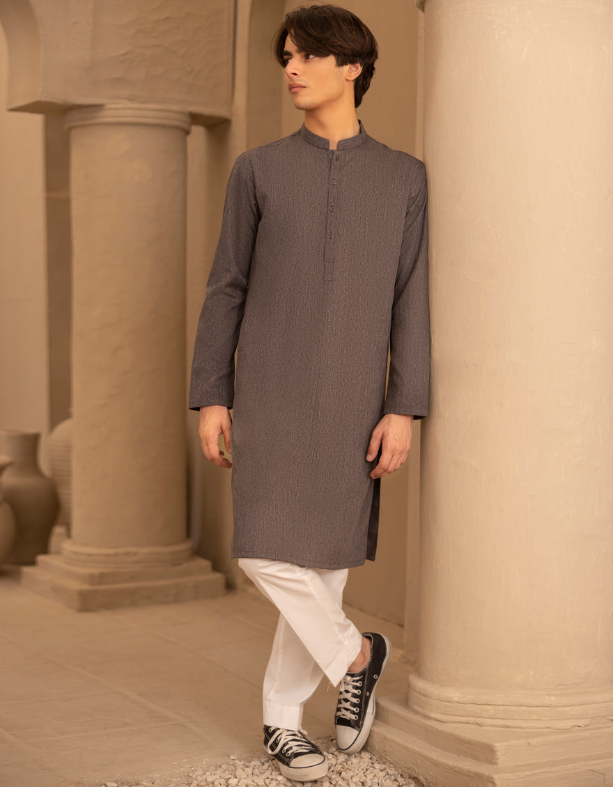 Blended Grey Kurta - J. Junaid Jamshed