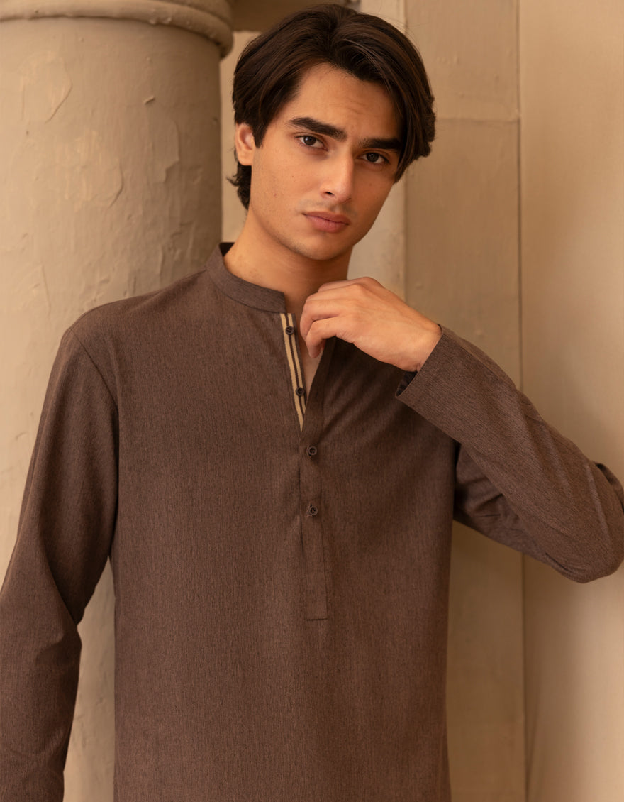 Blended Brown Kurta - J. Junaid Jamshed