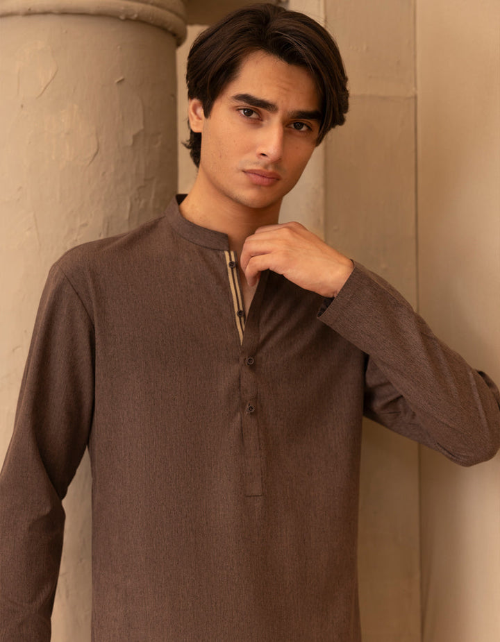 Blended Brown Kurta - J. Junaid Jamshed