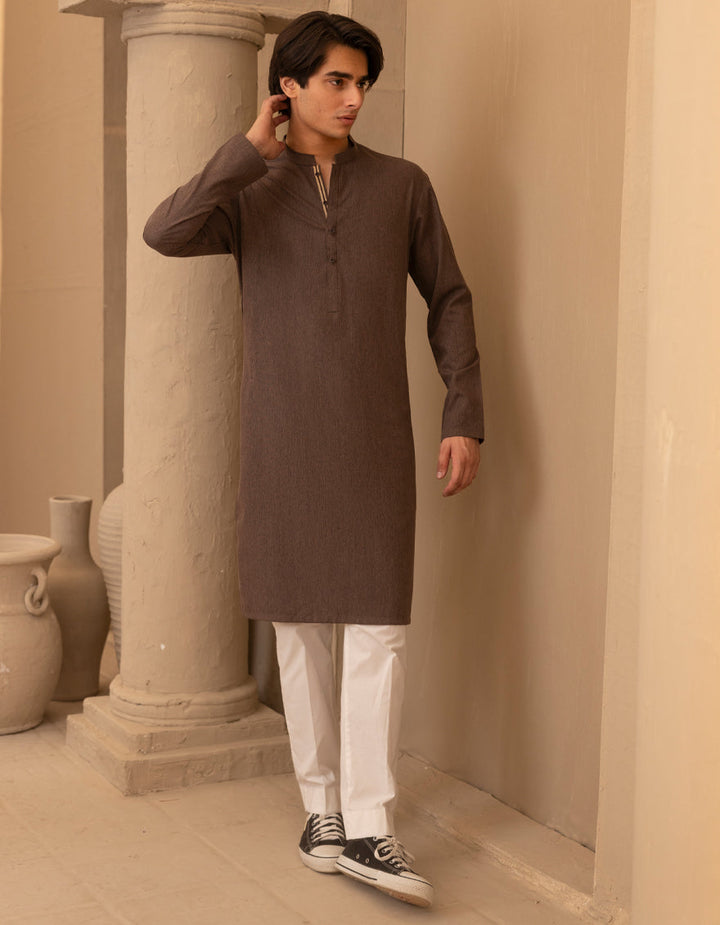 Blended Brown Kurta - J. Junaid Jamshed