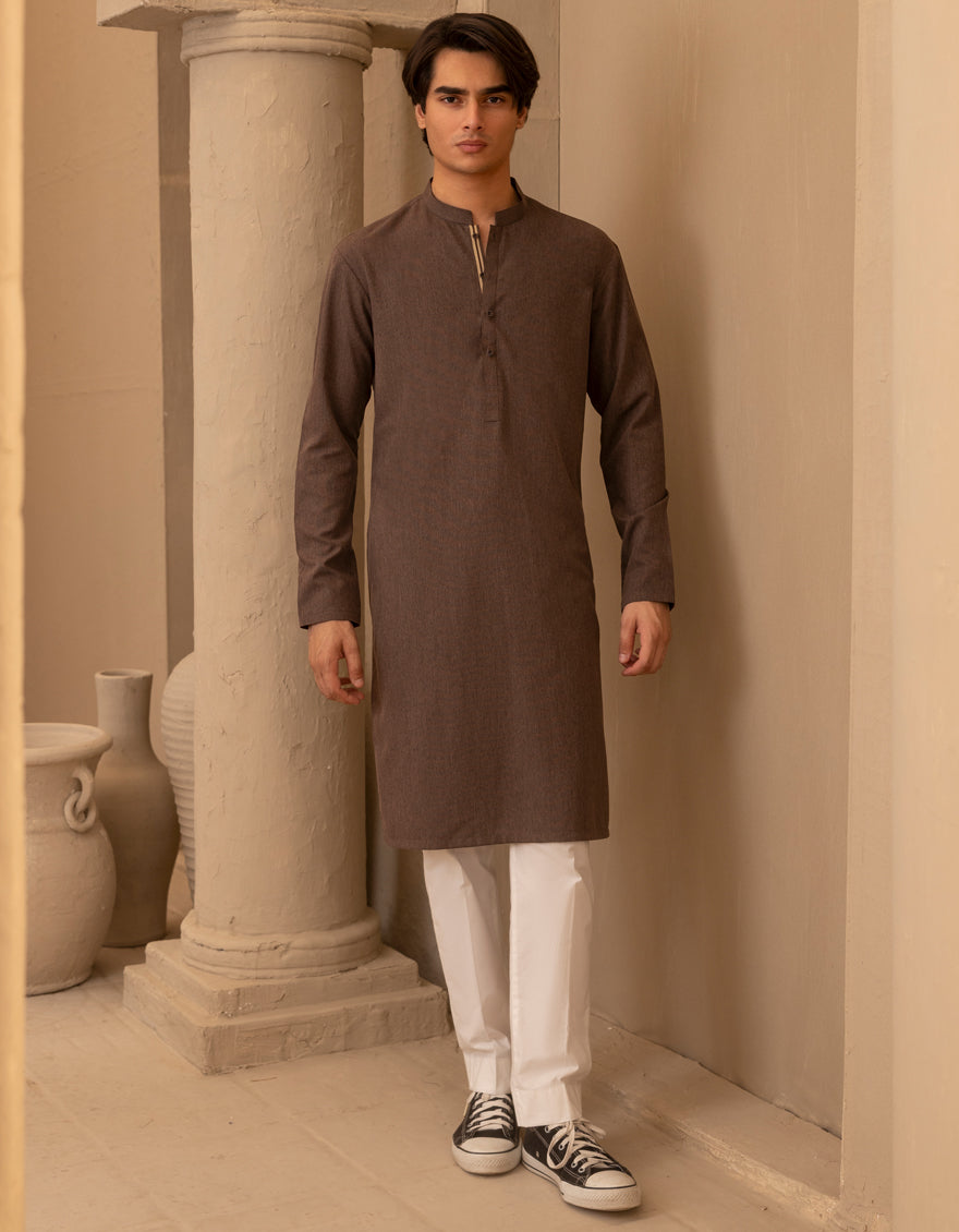 Blended Brown Kurta - J. Junaid Jamshed