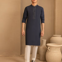 Blended Navy Blue Kurta - J. Junaid Jamshed