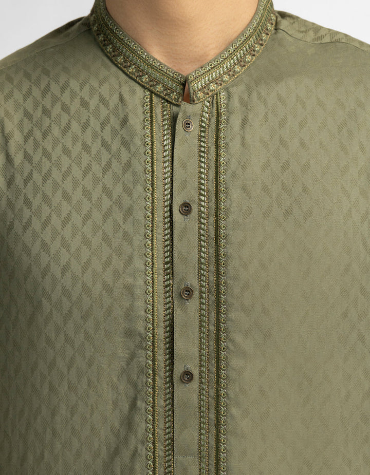 Cotton Olive Kurta - J. Junaid Jamshed