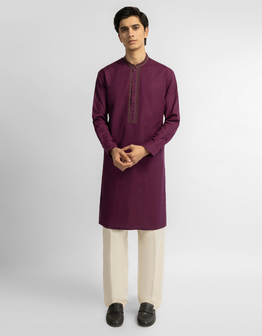 Cotton Purple Kurta - J. Junaid Jamshed