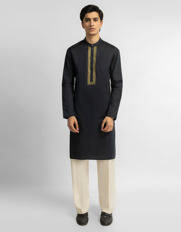Cotton Black Kurta - J. Junaid Jamshed