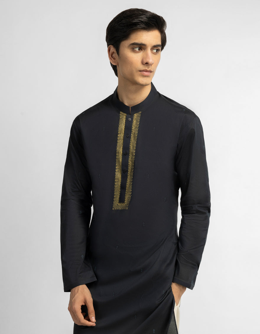Cotton Black Kurta - J. Junaid Jamshed