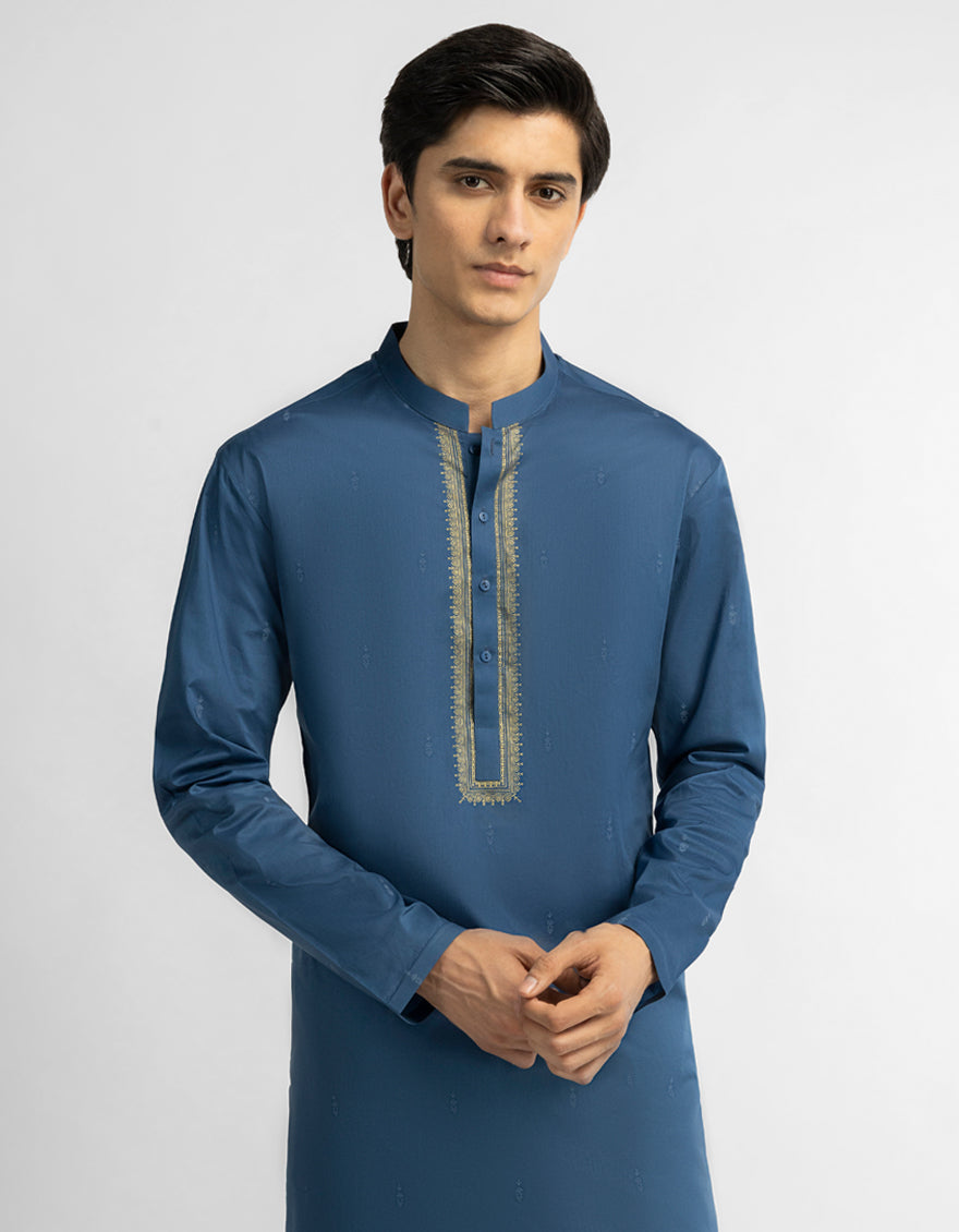 Cotton Blue Kurta - J. Junaid Jamshed