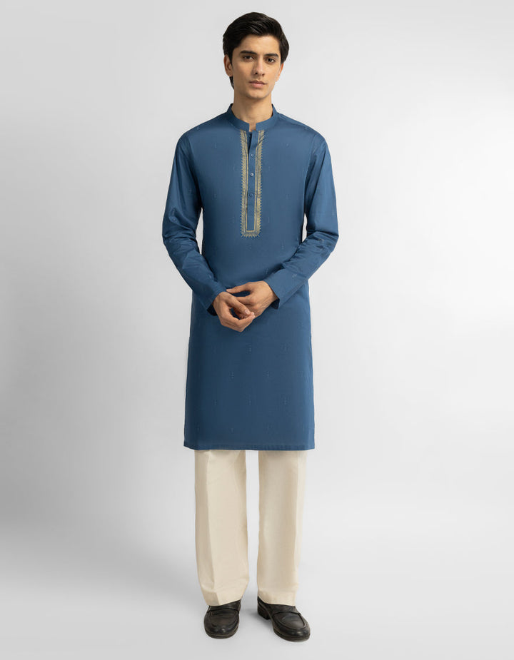 Cotton Blue Kurta - J. Junaid Jamshed