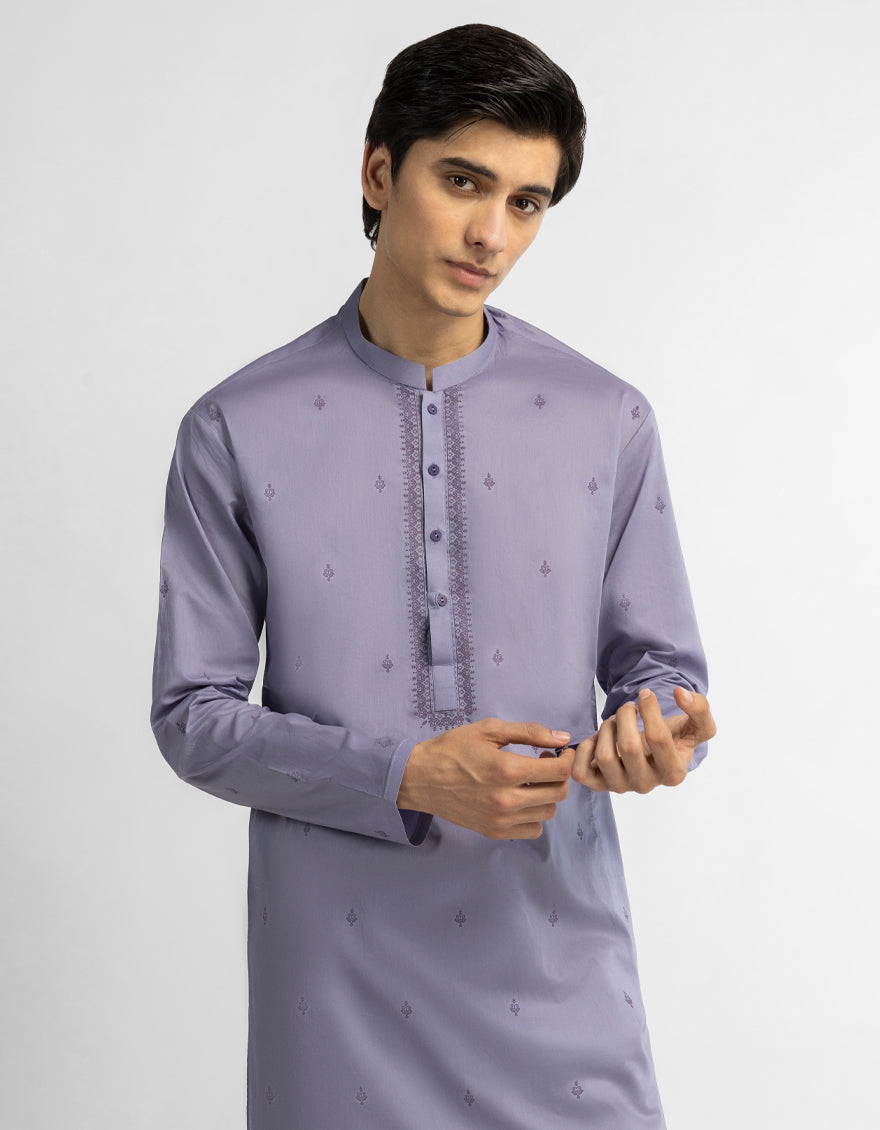 Cotton Light Purple Kurta - J. Junaid Jamshed